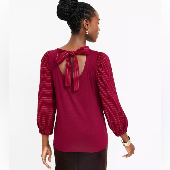 ⭐️ 2 for $10 Loft Shimmer Tie Back Mixed Media Top - Picture 3 of 11